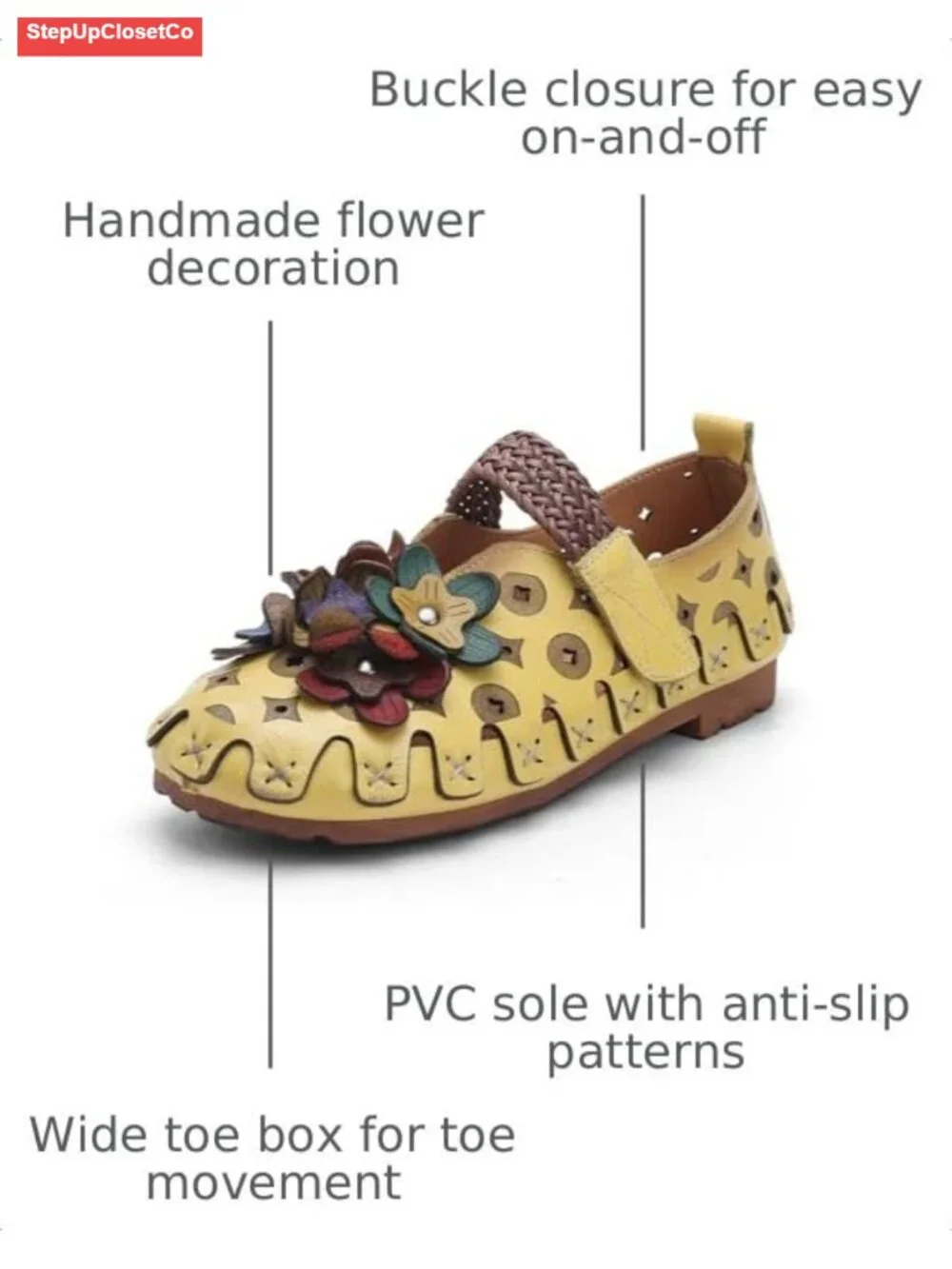Womens Flats Cowhide Woven Mary Jane Breathable Closed Toe Walking Shoes